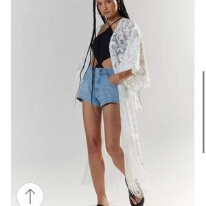 Silence + Noise Lily Gypsy Boho Festival Fringe Lace Jacket White Large LG L